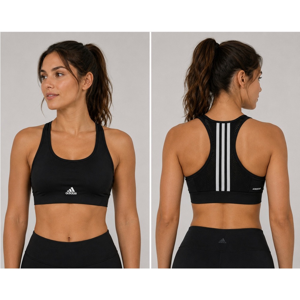 Adidas Aeroready Primegreen Sports Bra Medium Black Racerback Mesh Padded Active